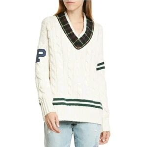 POLO RALPH LAUREN CABLE KNIT LETTERMAN SWEATER WOMEN'S/ NWT